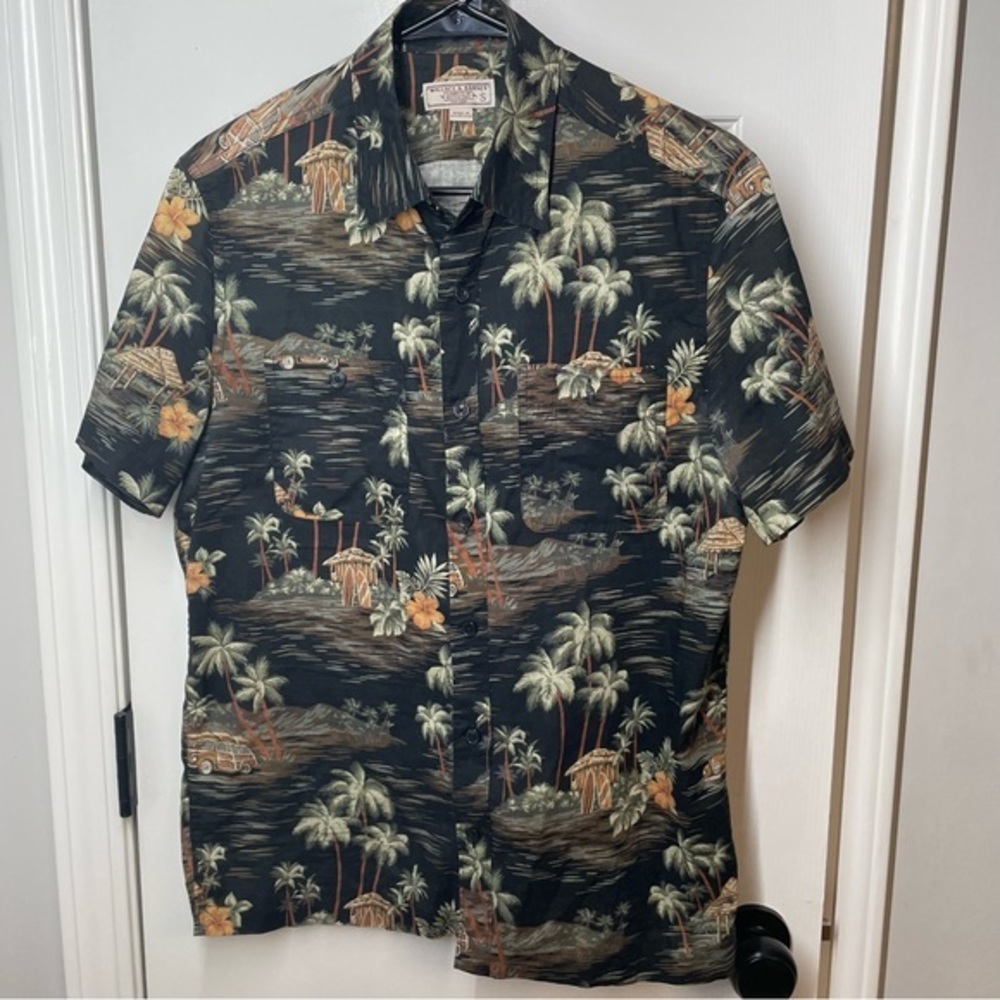 Wallace and Barnes Fall Short Sleeve Hawaiian Shirt Men’s L Black Orange Green
